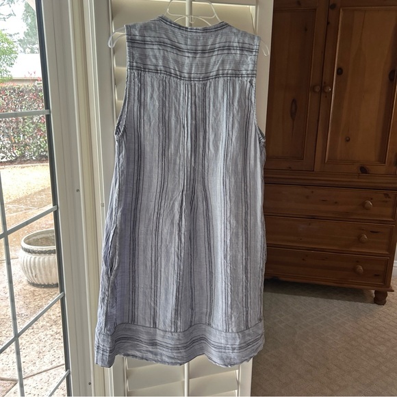 Faherty Isha 100% Linen Dress Women’s Sz M Blue Striped Sleeveless Beach Summer - Picture 8 of 11